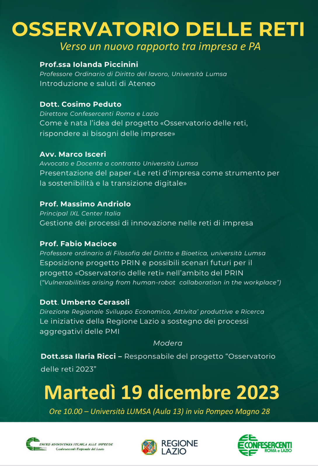 Osservatorio delle Reti: da Confesercenti Roma e Lazio un nuovo modello di sviluppo territoriale